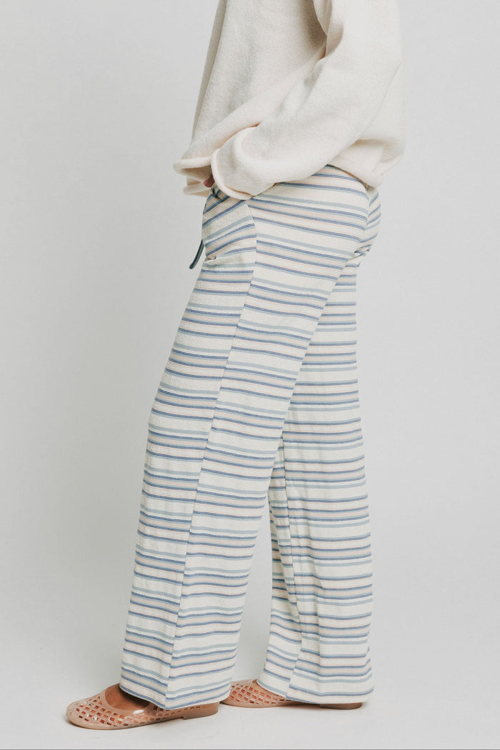 cream and blue striped lounge pants side