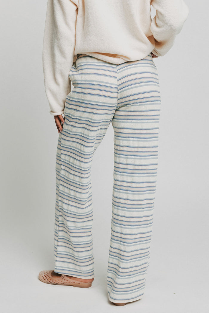 cream and blue striped lounge pants back