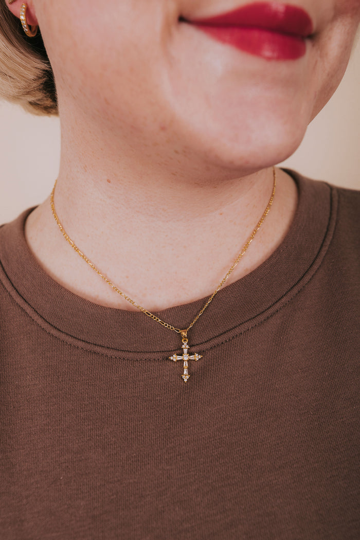 gold cross rhinestone pendant necklace