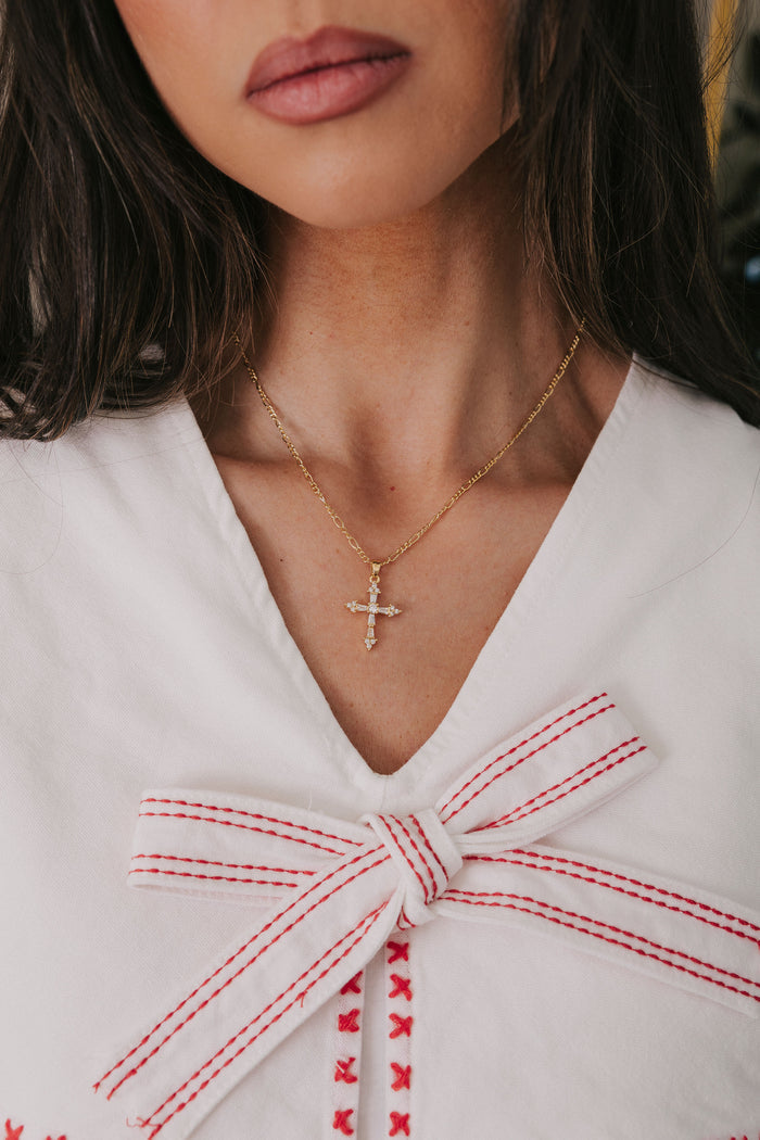 gold cross rhinestone pendant necklace 2