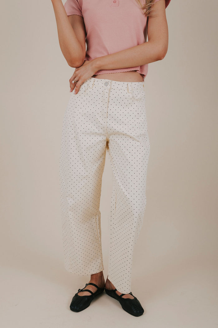 cream black polka dot barrel jeans front 2