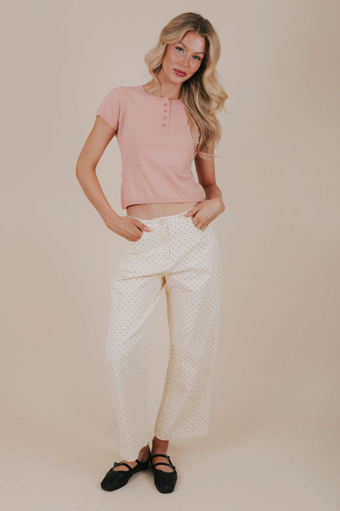 cream black polka dot barrel jeans full