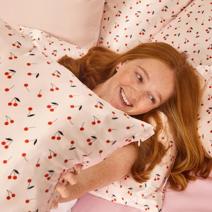 KITSCH - Cherry Print Satin Pillowcase - Standard