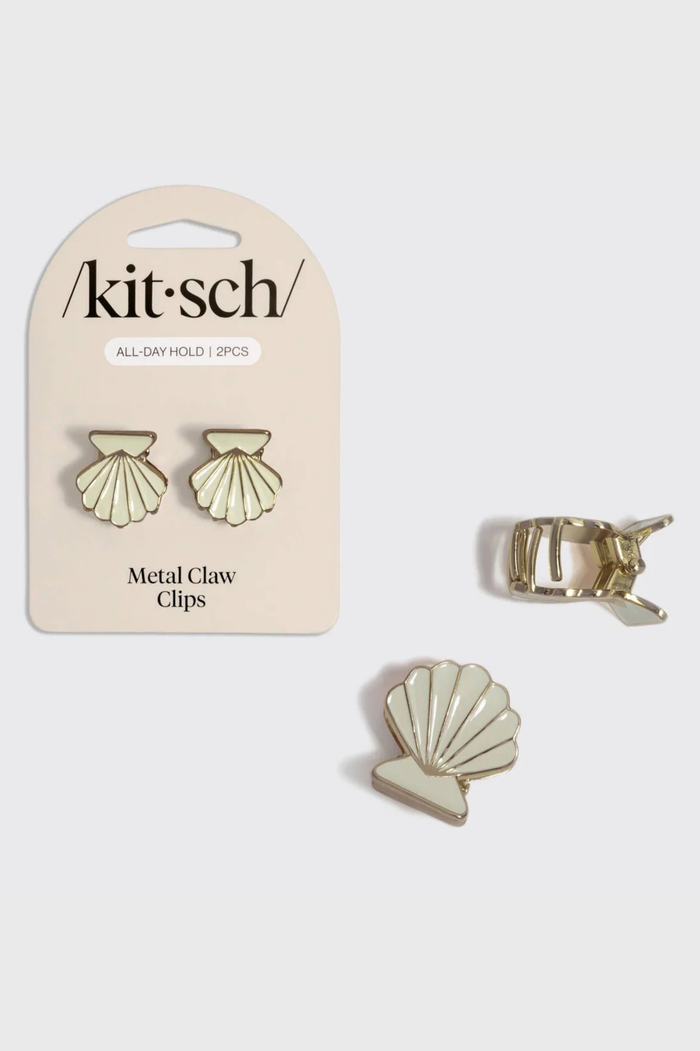 KITSCH - Metal Clam Shell Hair Clip 2pc Set - Gold & Pearlized Cream