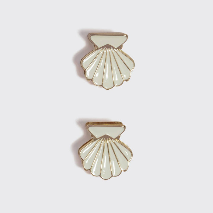KITSCH - Metal Clam Shell Hair Clip 2pc Set - Gold & Pearlized Cream