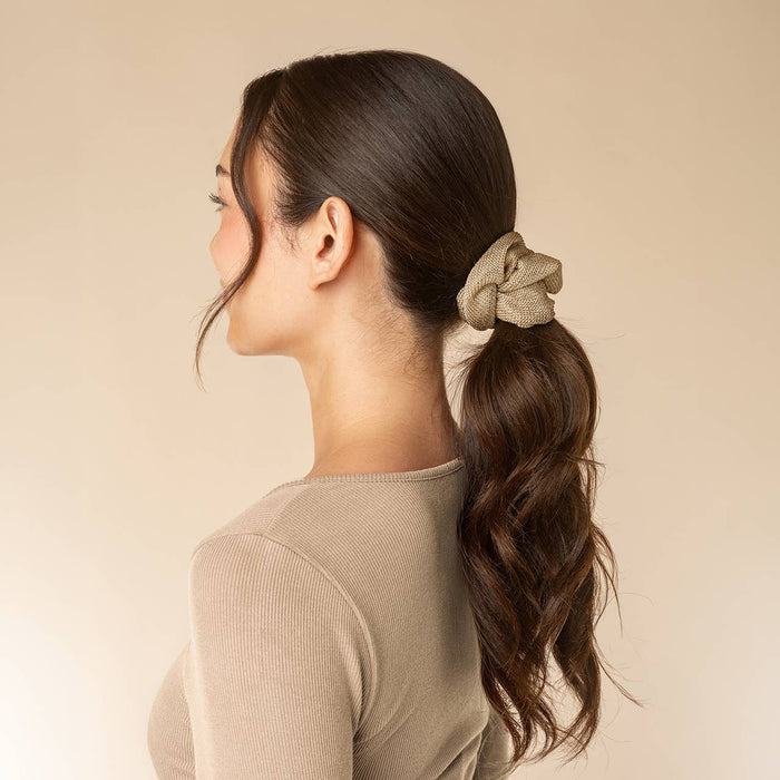 KITSCH - Metallic Mesh and Recycled Fabric Satin Scrunchies 2pc Set - Cream & Gold