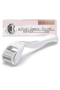 White microderma roller with packaging on a white background
