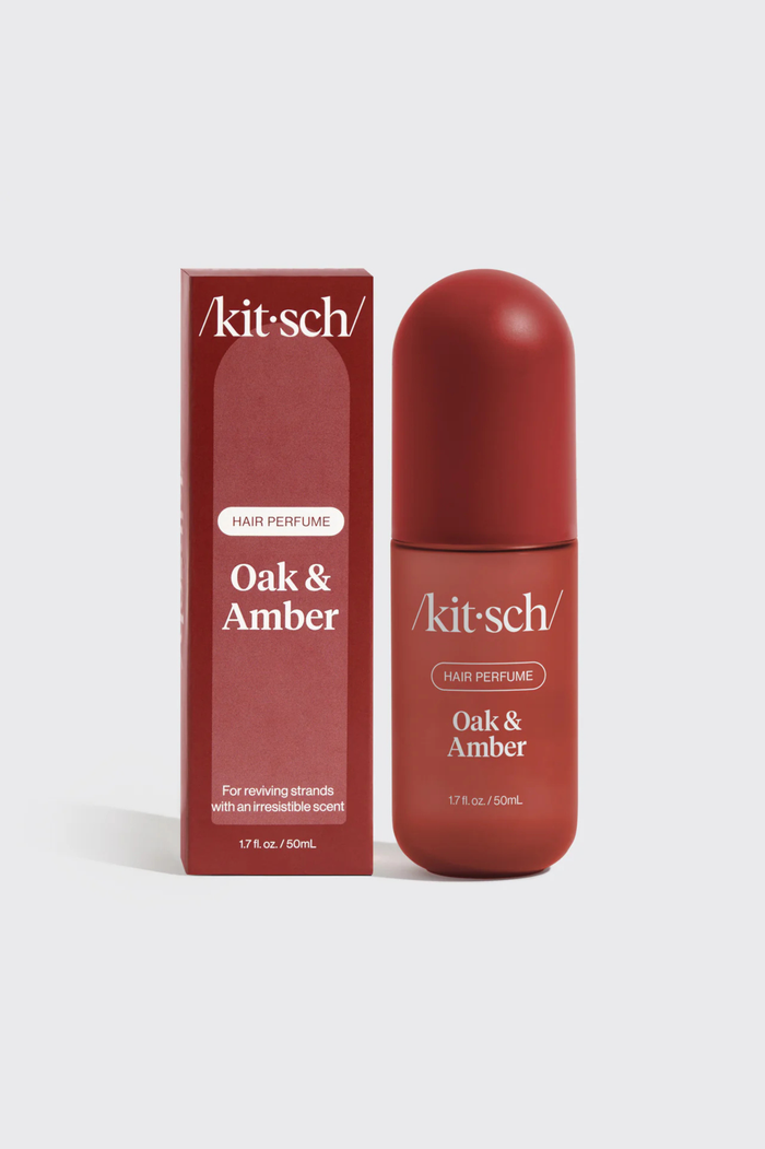 Kit-sch Oak & Amber hair perfume bottle and packaging on a white background