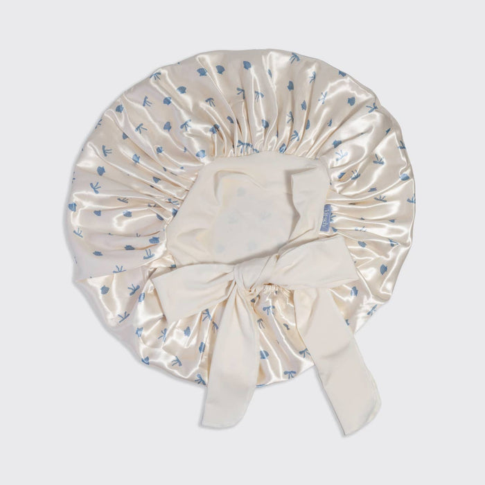 KITSCH - Oversized Satin Bonnet - Pearlized Cream & Coastal Blue Print