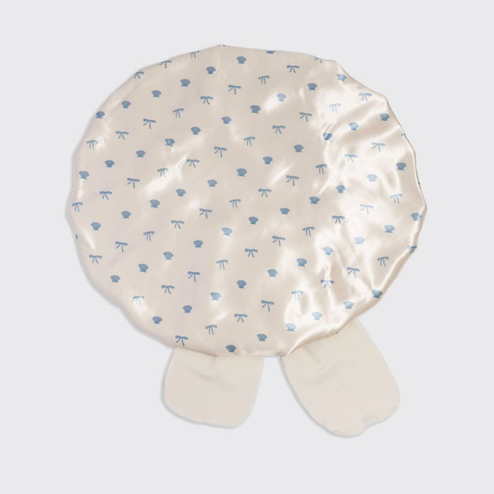 KITSCH - Oversized Satin Bonnet - Pearlized Cream & Coastal Blue Print