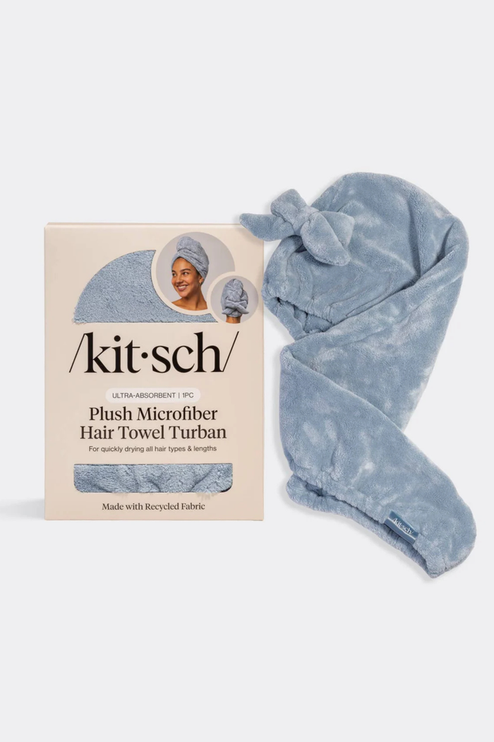 KITSCH - Plush Microfiber Hair Towel Turban with Bow - Coastal Blue