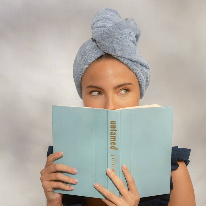 KITSCH - Plush Microfiber Hair Towel Turban with Bow - Coastal Blue