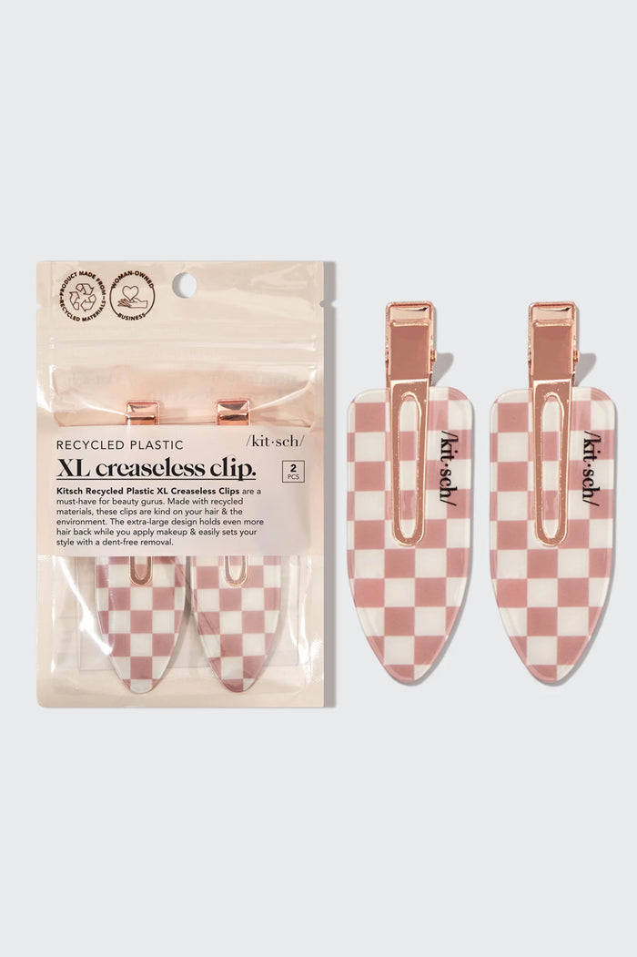 KITSCH - Recycled Plastic XL Creaseless Clips 2pc Set - Terracotta Checker