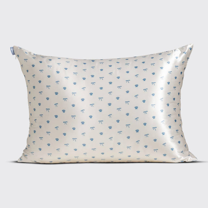KITSCH - Standard Satin Pillowcase - Pearlized Cream & Coastal Blue Print