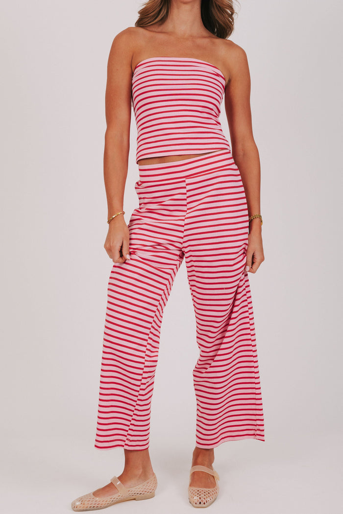 red and pink striped tube top set