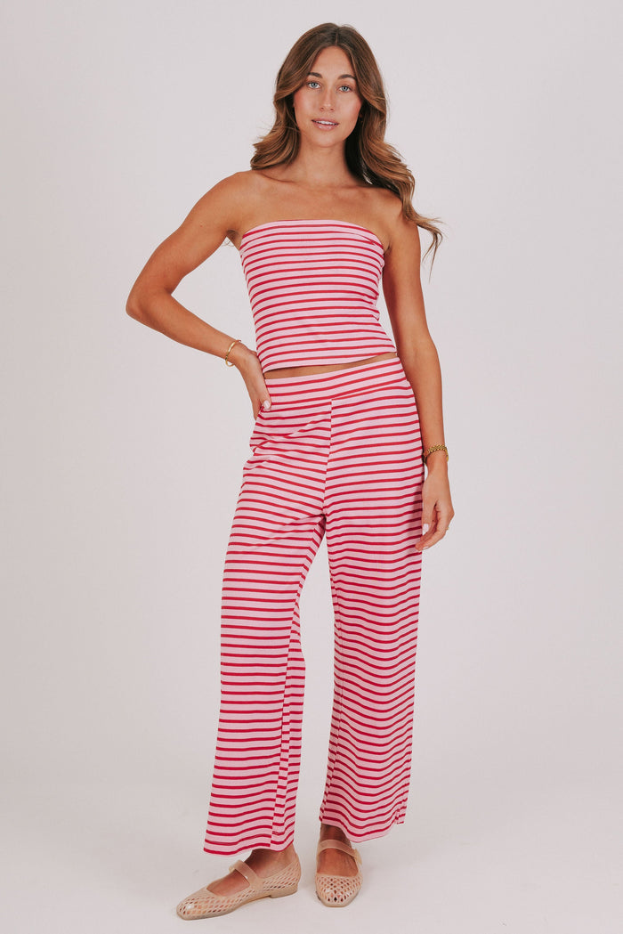 red and pink striped tube top set full