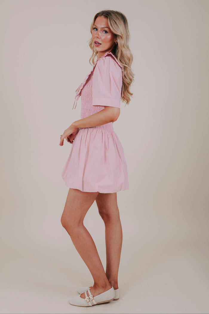 pink peter pan collar bubble mini dress side