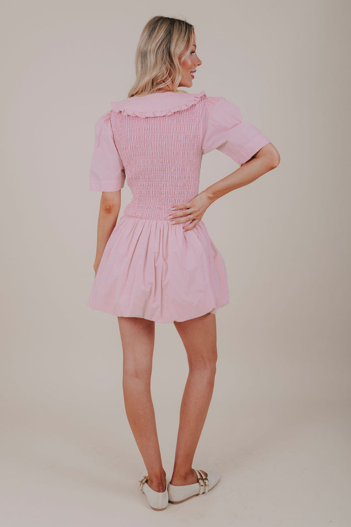 pink peter pan collar bubble mini dress back
