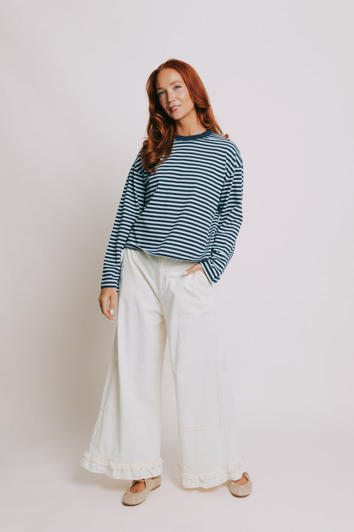 blue striped crewneck long sleeve top full