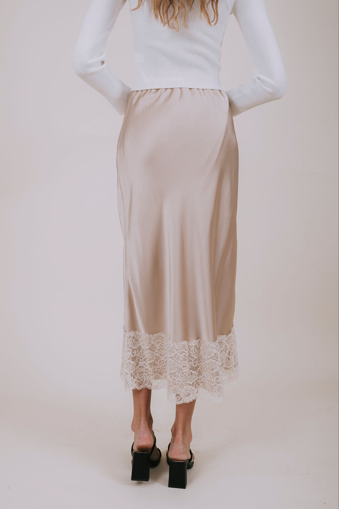 sand satin lace midi skirt back