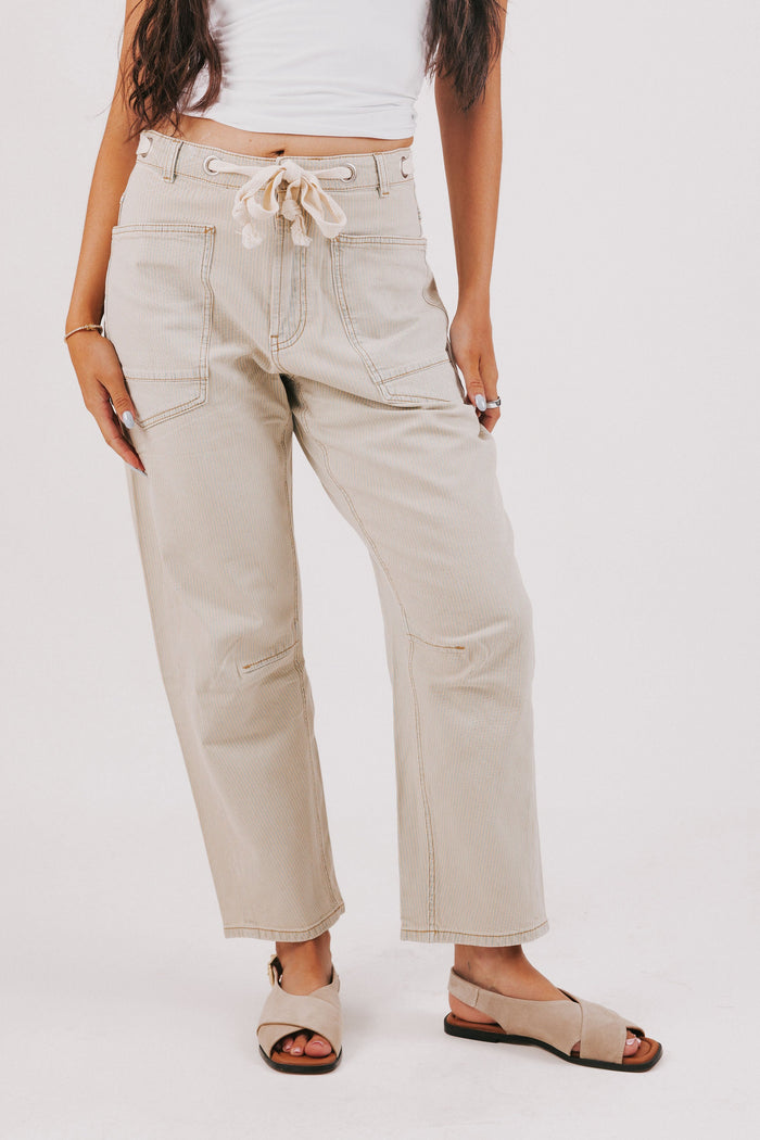 pin striped cropped pants with oversized pants