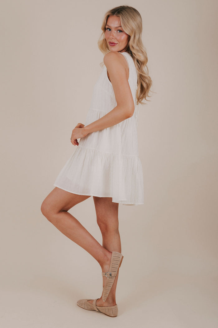 off white tiered textured mini dress side
