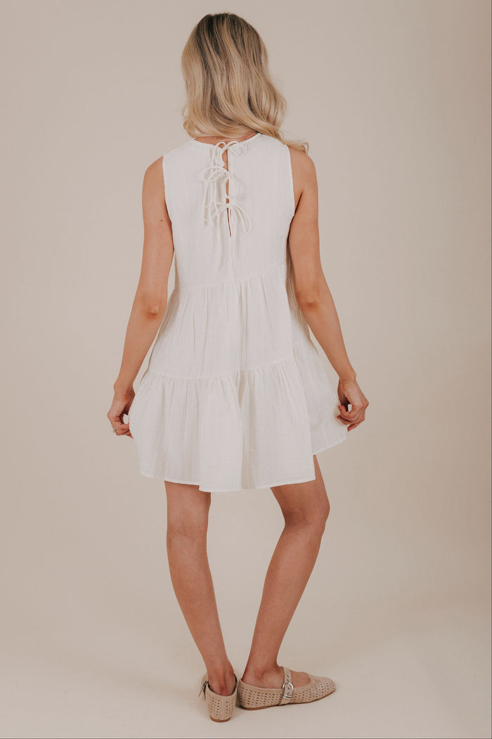 off white tiered textured mini dress back