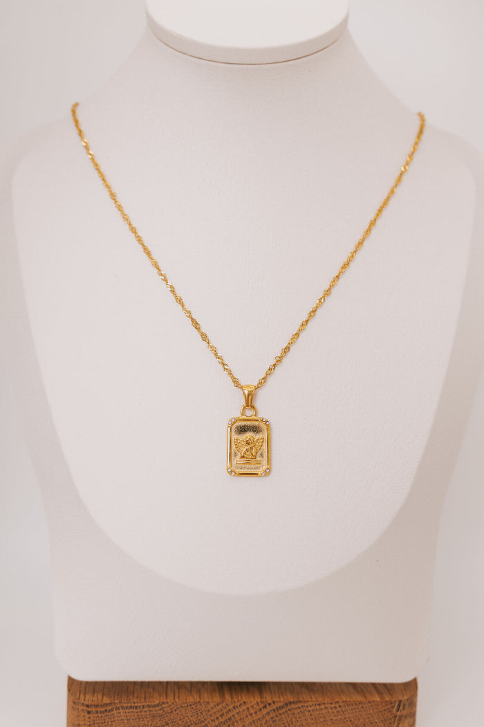 necklace with square angel pendant