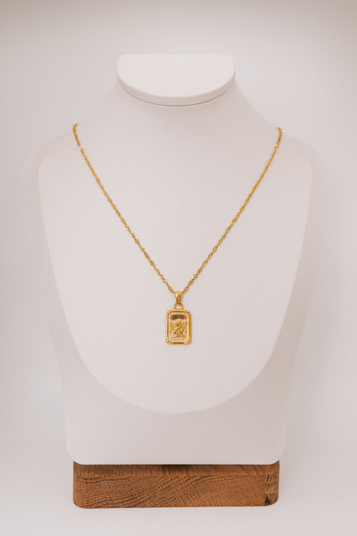 necklace with square angel pendant