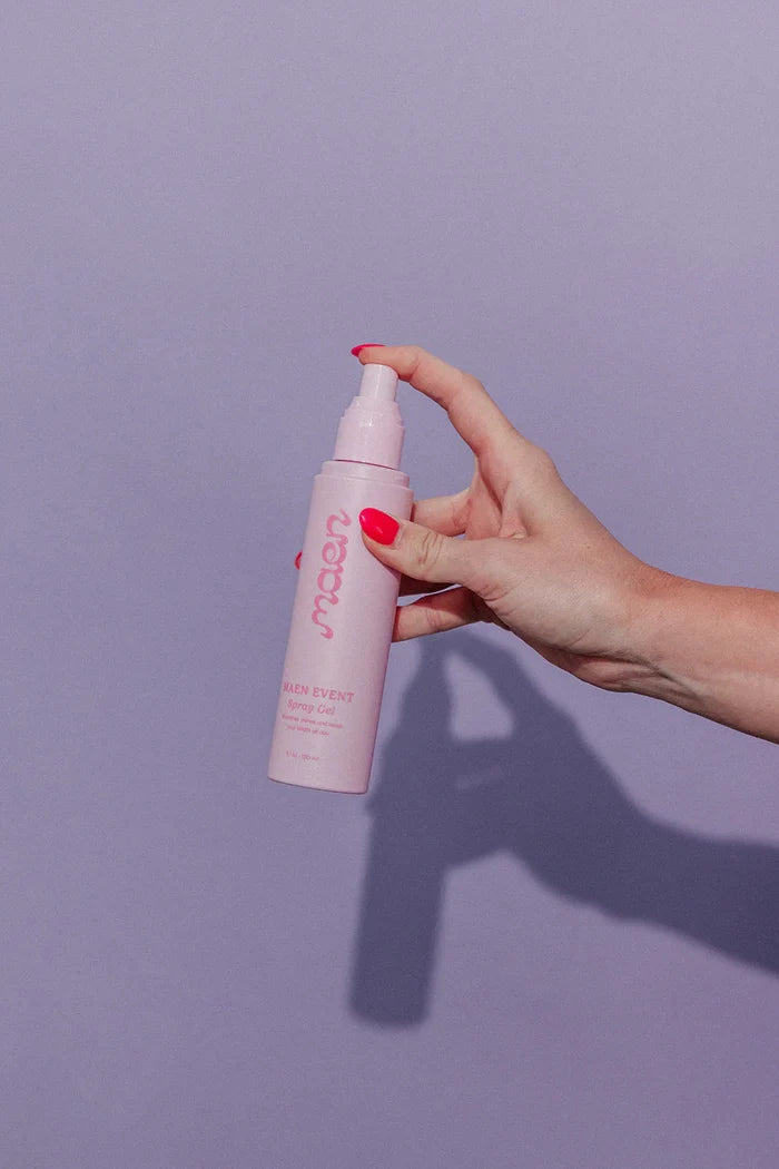 MAEN spray on gel for easy hair dos in a pink bottle