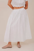 white eyelet elastic bow button skirt front