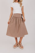 brown and white gingham midi skirt front