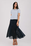 navy skirt with split lace design