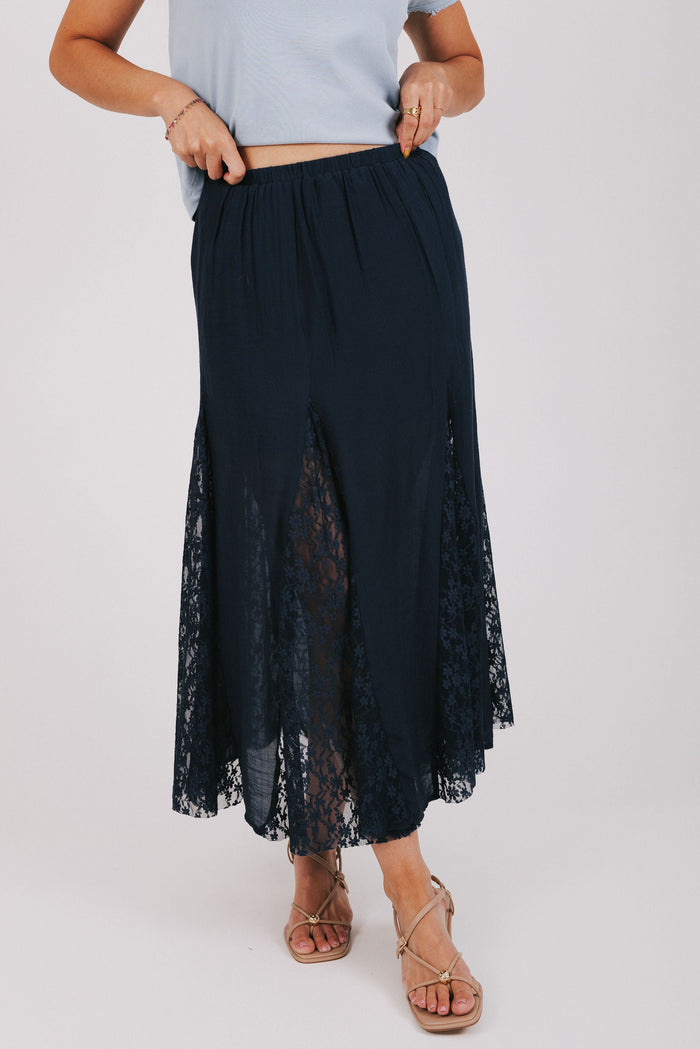 navy skirt with split lace design front