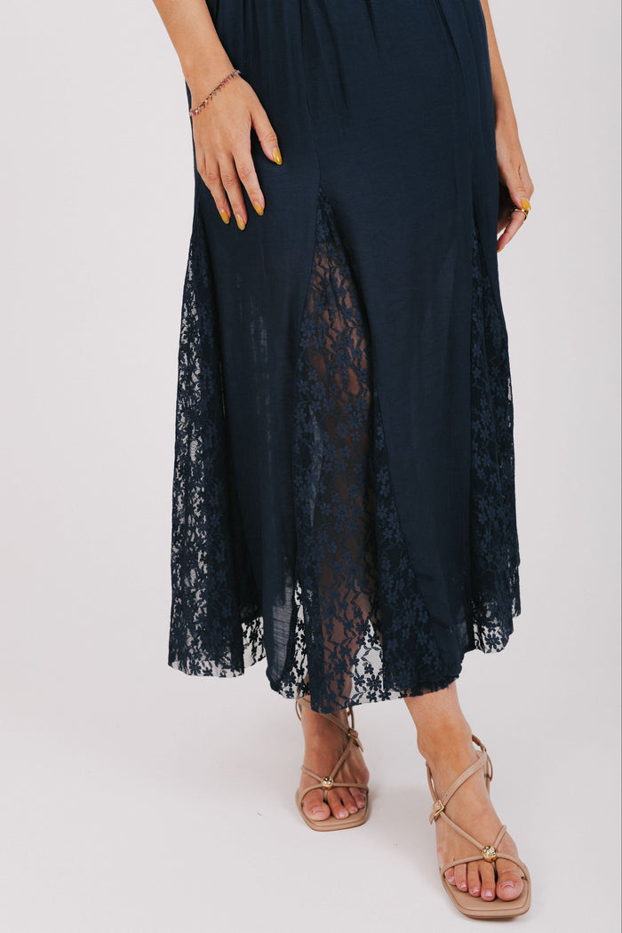 navy skirt with split lace design