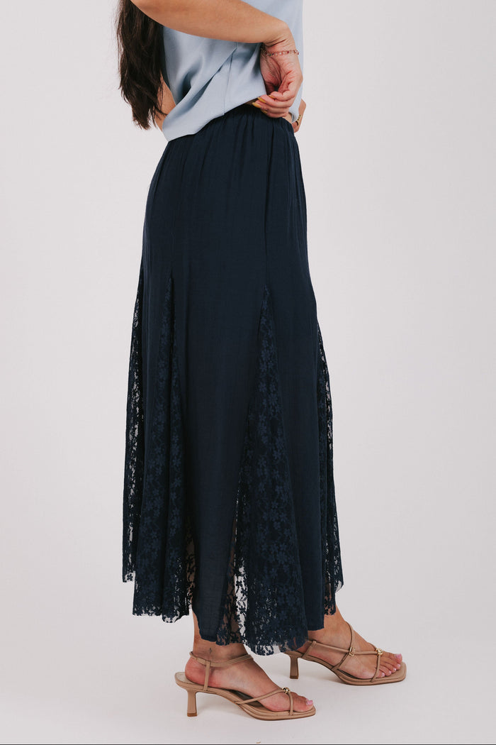 navy skirt with split lace design