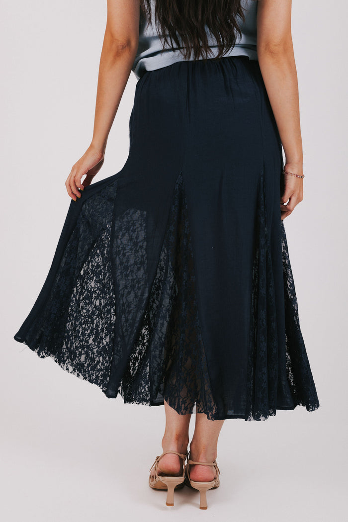 navy skirt with split lace design back