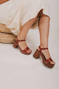 MIA Electra heels in cognac with gold accents