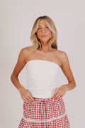 Strapless tube top in off white with ruched sides