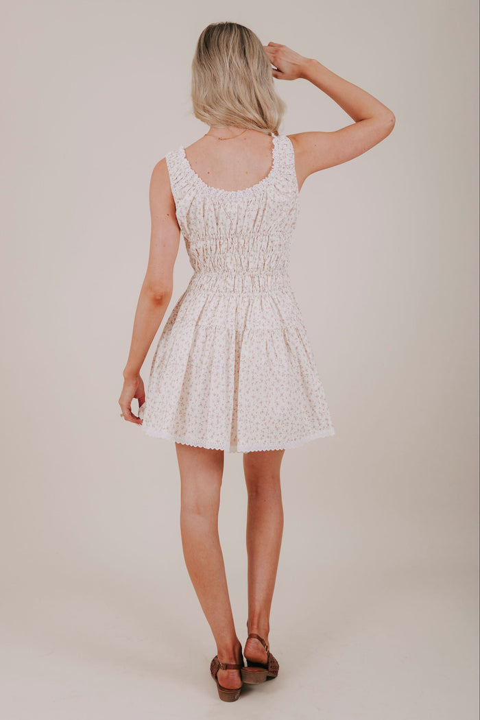 ivory floral eyelet lace smocked mini dress back