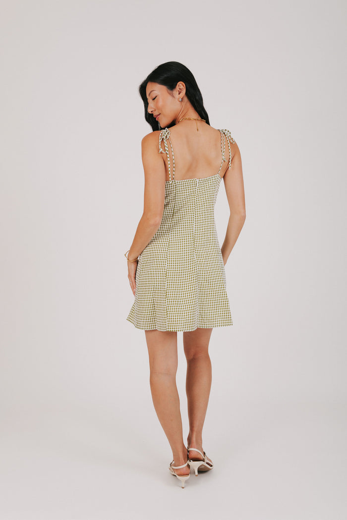 green and white gingham mini dress back