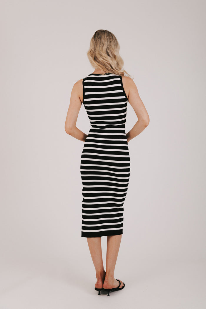 black and white striped fitted dress