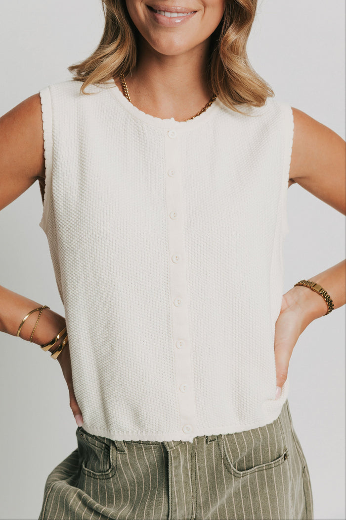 off white buttoned scalloped vest front