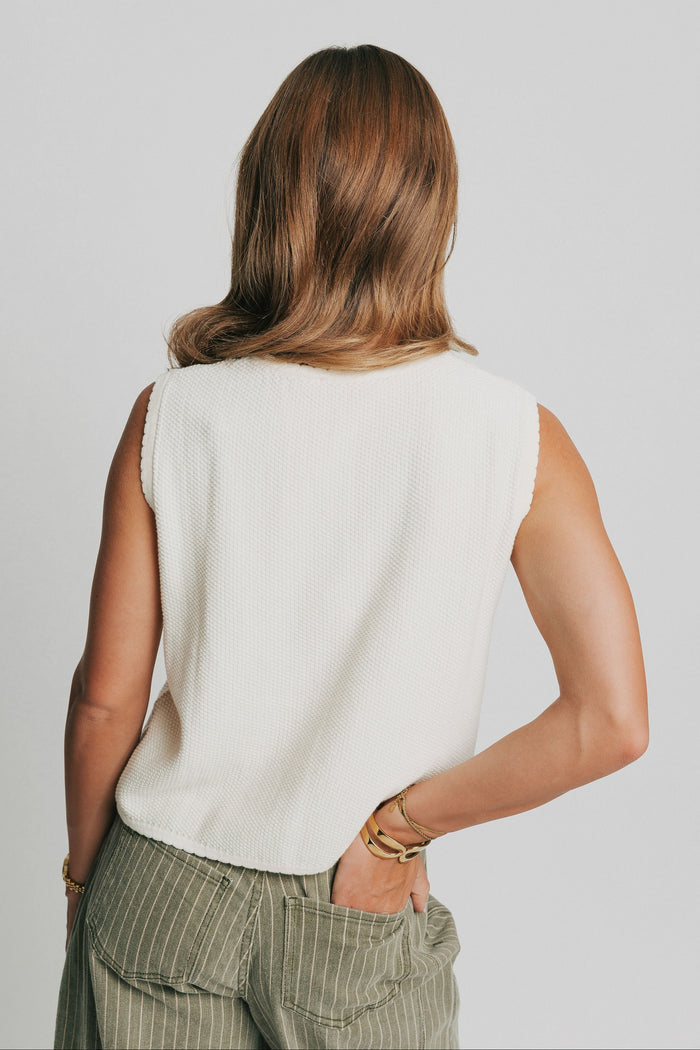off white buttoned scalloped vest back