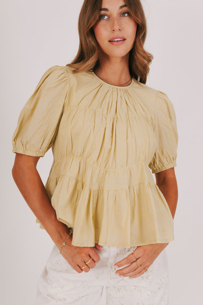 embroidered rose peplum top olive