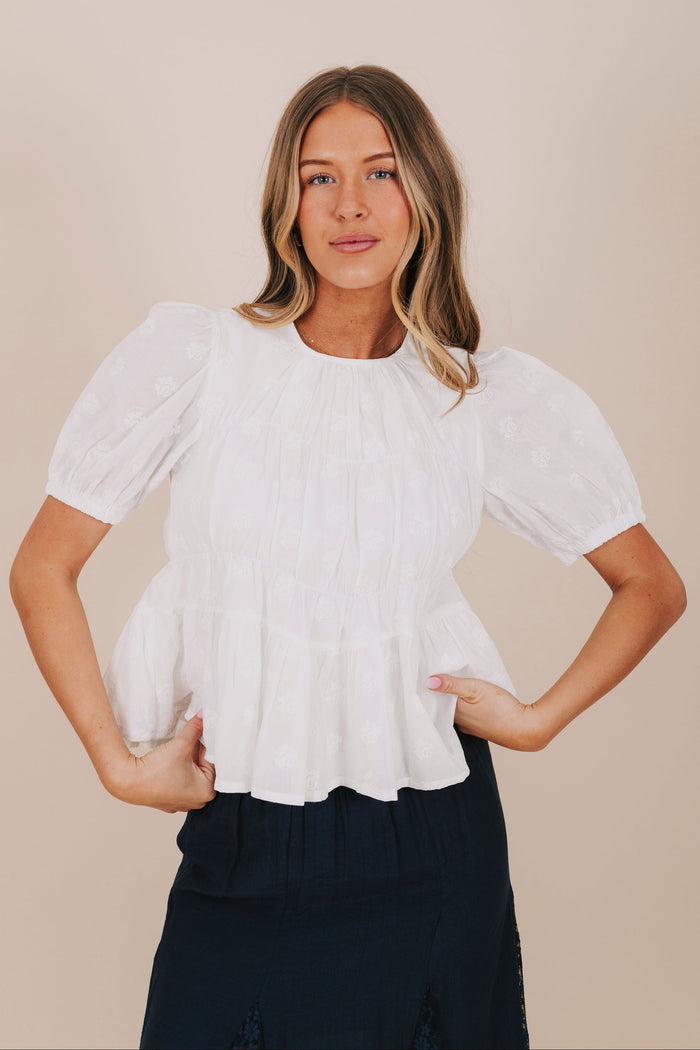 embroidered rose peplum tiered top front