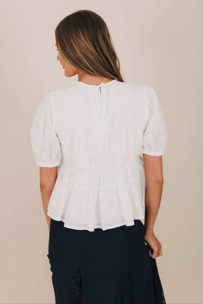 embroidered rose peplum tiered top back