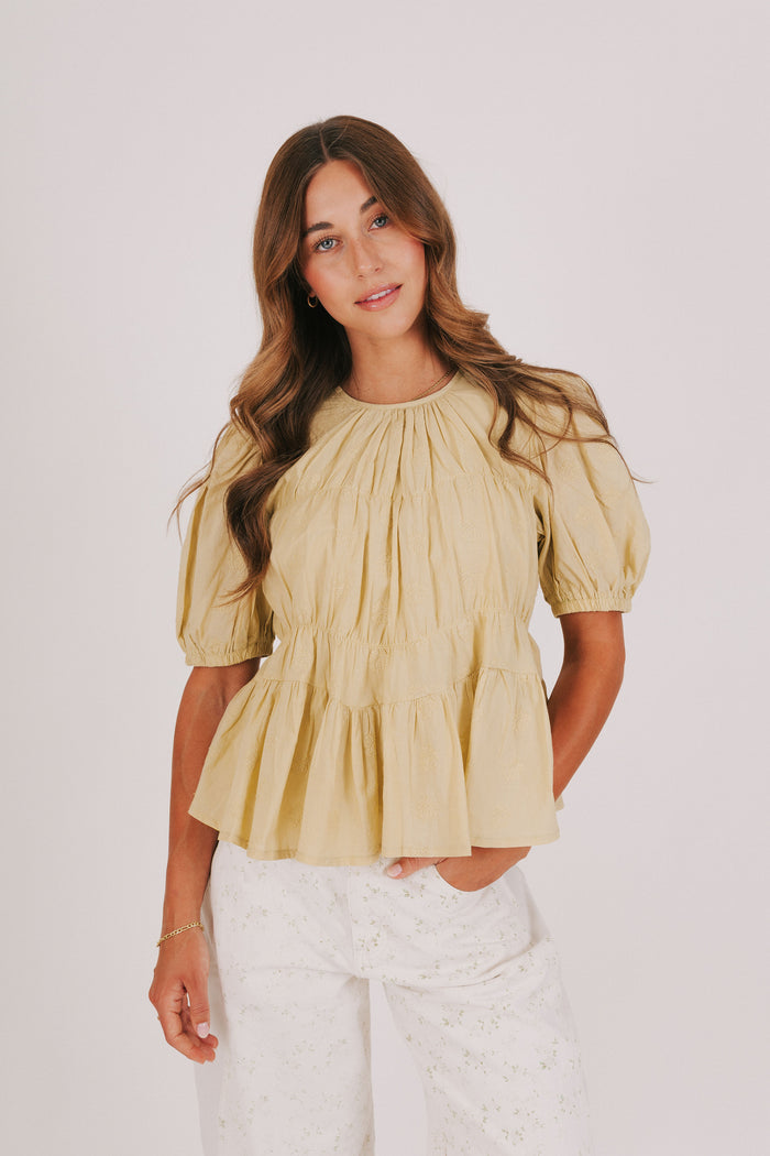 embroidered rose peplum top olive