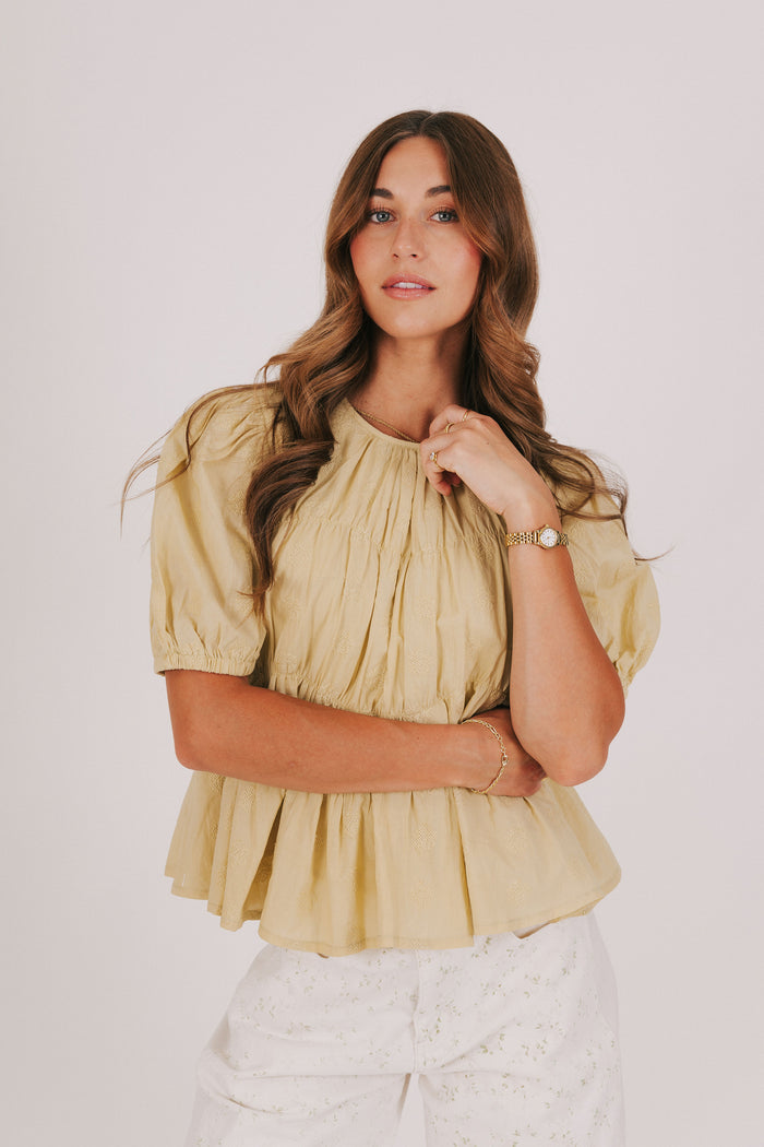 embroidered rose peplum top olive