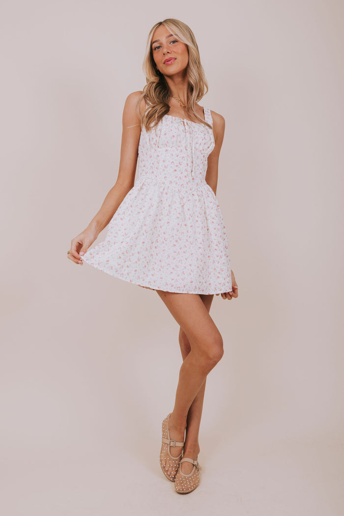 white eyelet floral print dress front